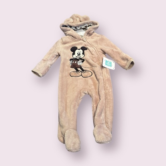 Disney Other - NWT Disney Baby Mickey Mouse One Piece Footies with Hood Tan Size 3/6 Months